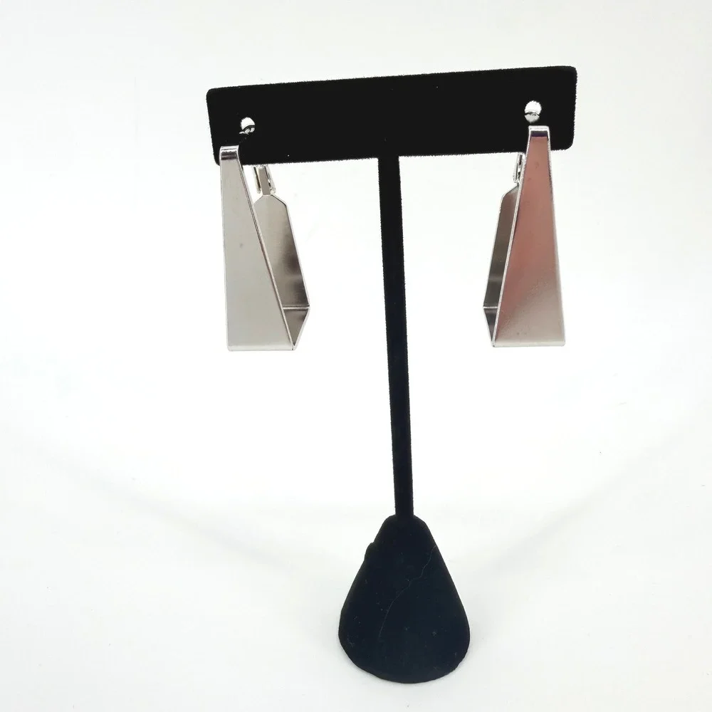 Geometric Art Trapezoid Hoop Pierced Earrings Gold and Silver Tone Set 2 Pairs